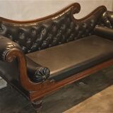 Récamier sofa 1850 period upholstered leather