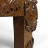Table basse en chêne massif sculpté de faunes et plateau en marbre gris, France, circa 1940
