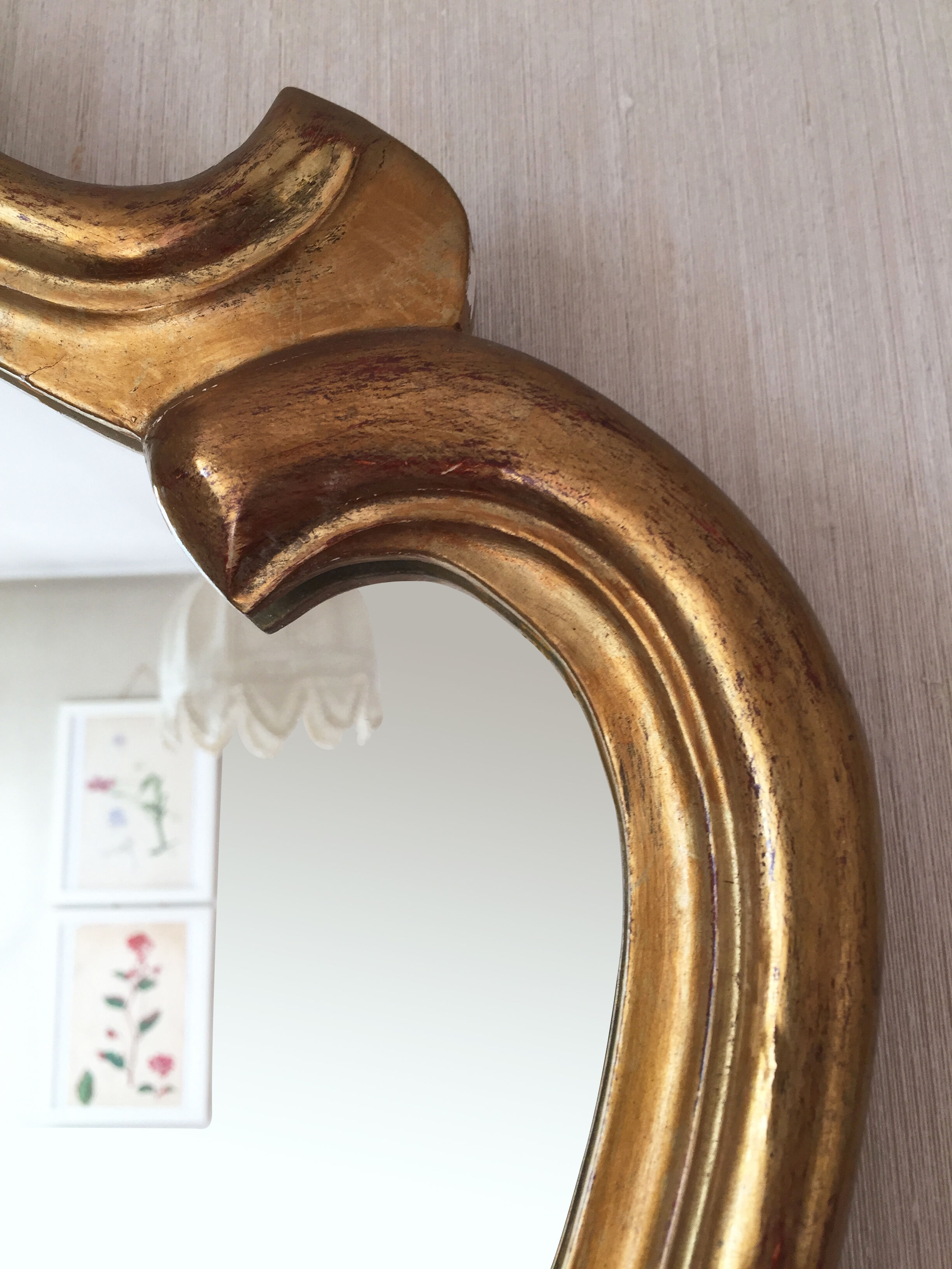 Mirror oval shell dore with french-style sheet louis xvi 58x80cm