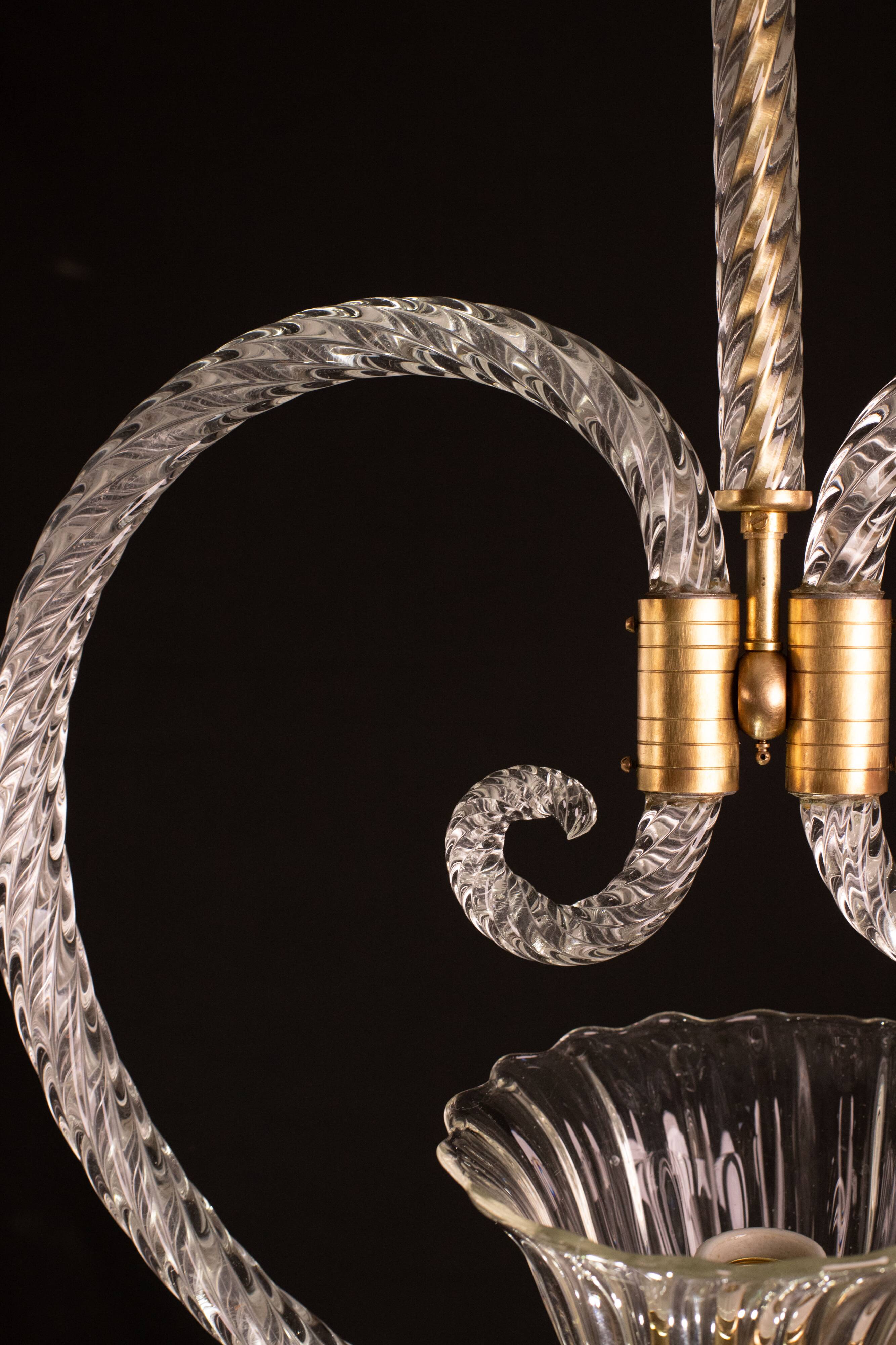 Lustre suspendu en forme de cœur art déco par barovier e toso, années 1940