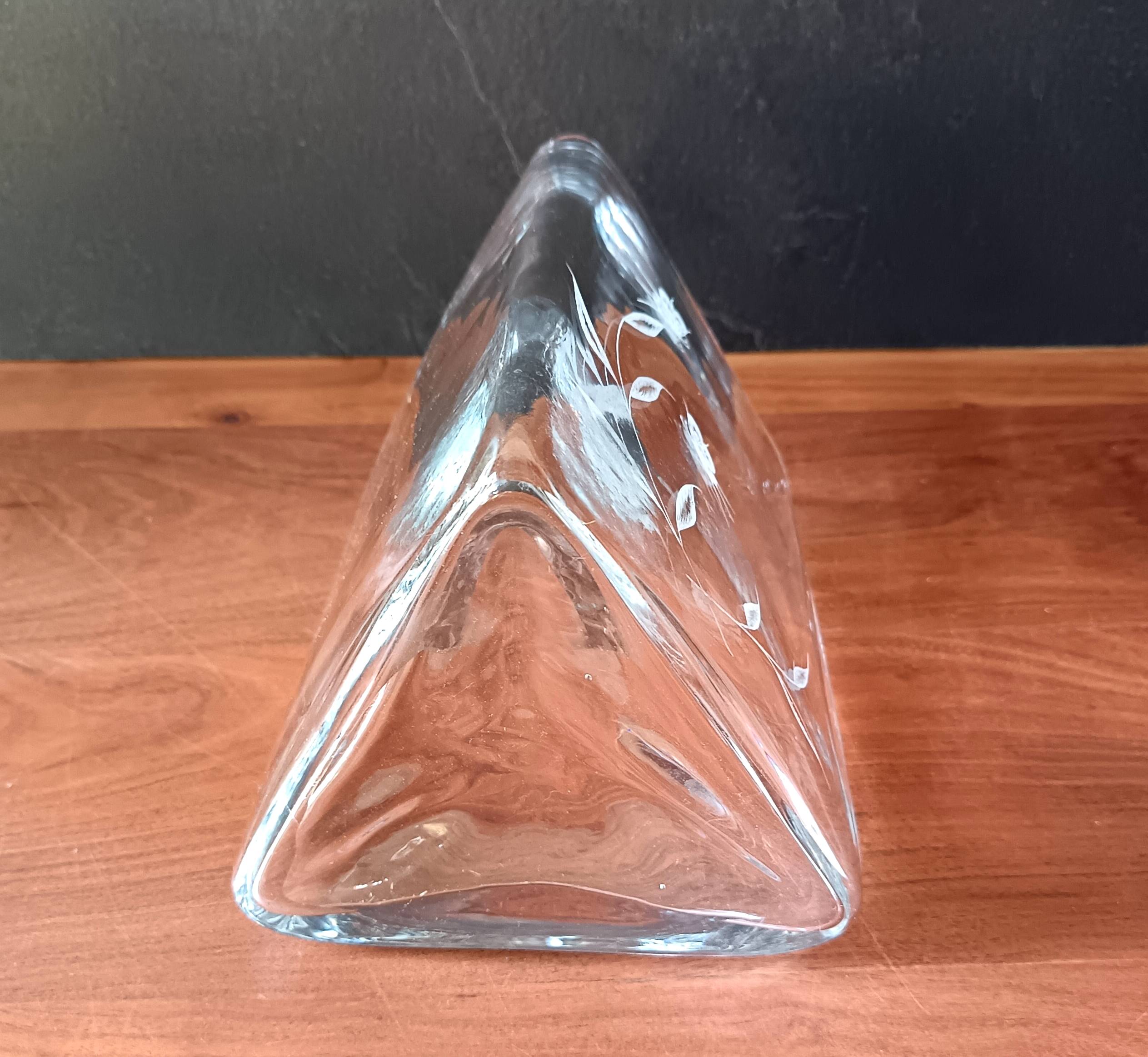 Large vintage crystal triangular transparent vase