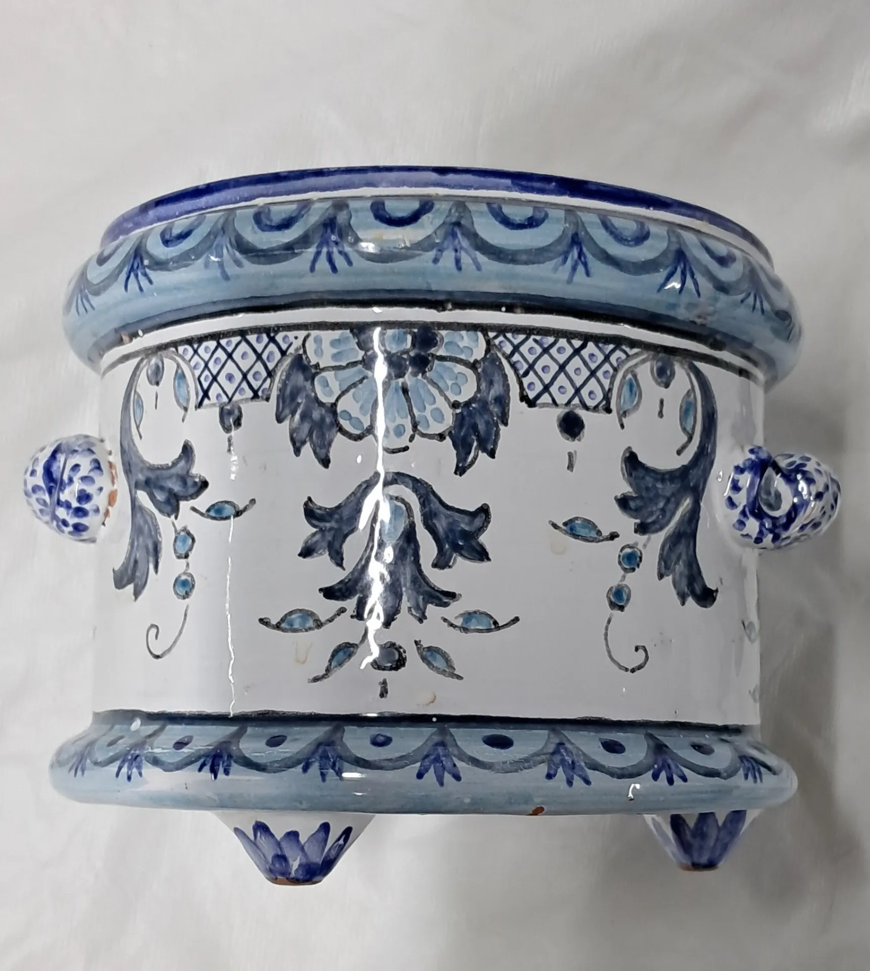 Nevers earthenware cache-pot. 20th century.
