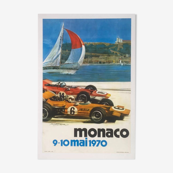 Original Monaco Grand Prix poster by Michael Turner in 1970 - Small Format - On linen