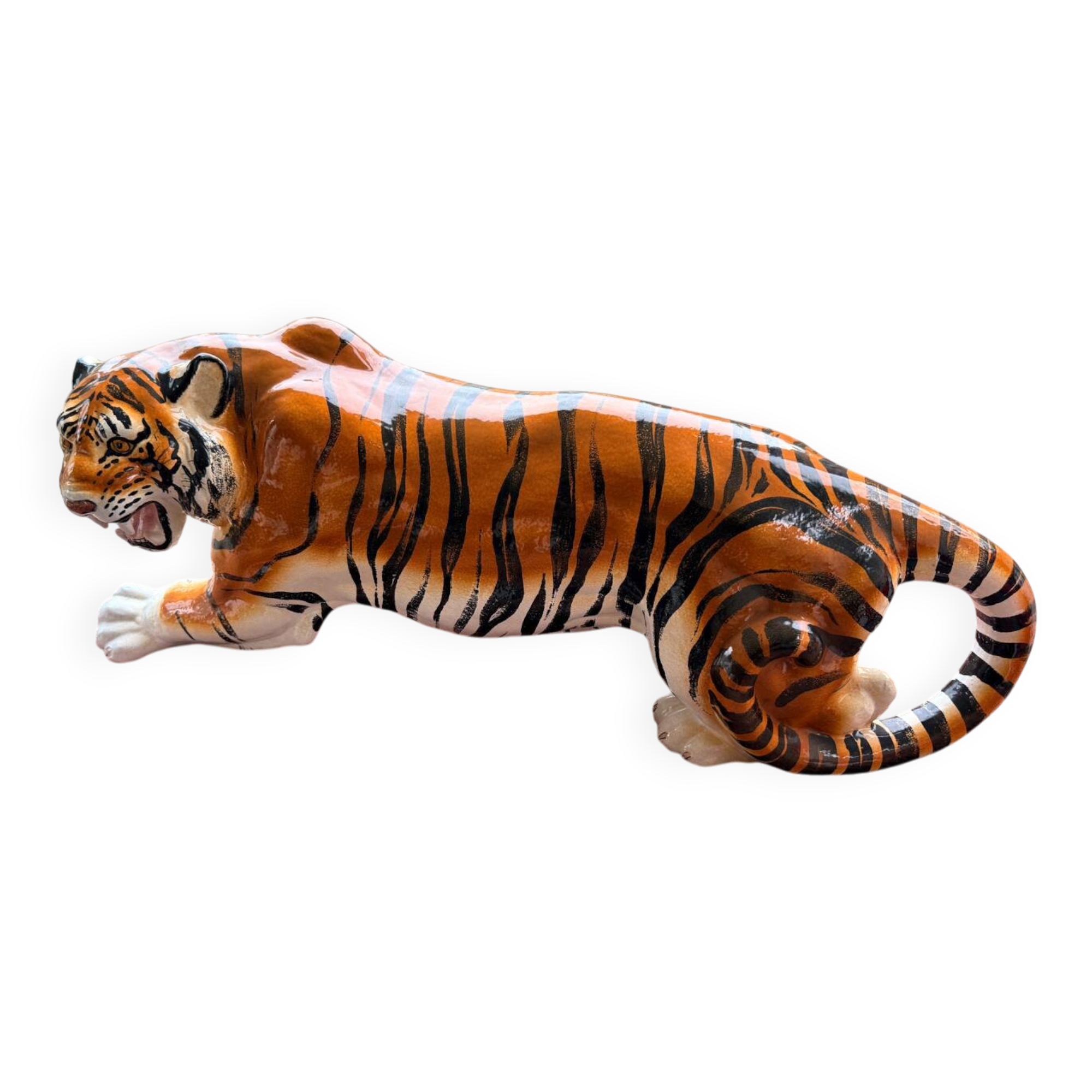 Tiger, Italian sculpture in glazed ceramic.
