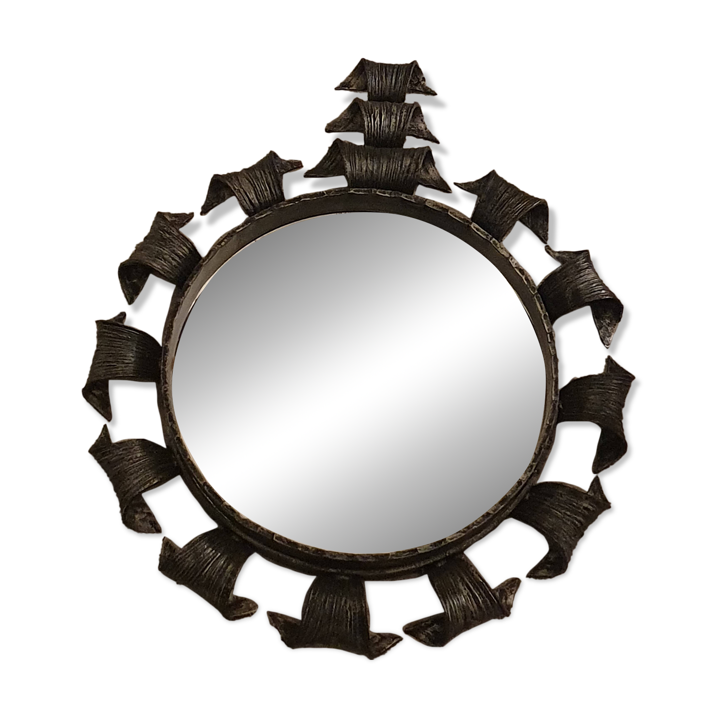 Brutalist wrought iron mirror, Spain, 1950