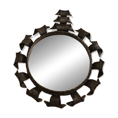 Miroir brutaliste en fer forgé Espagne 1950