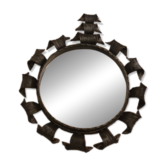 Miroir brutaliste en fer forgé Espagne 1950