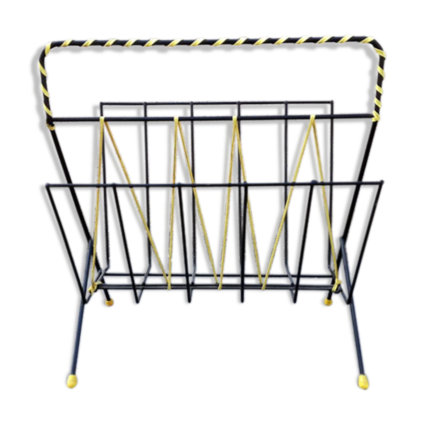 Magazine rack black and yellow lanyards