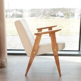 Vintage armchair in natural ecru linen, model 366