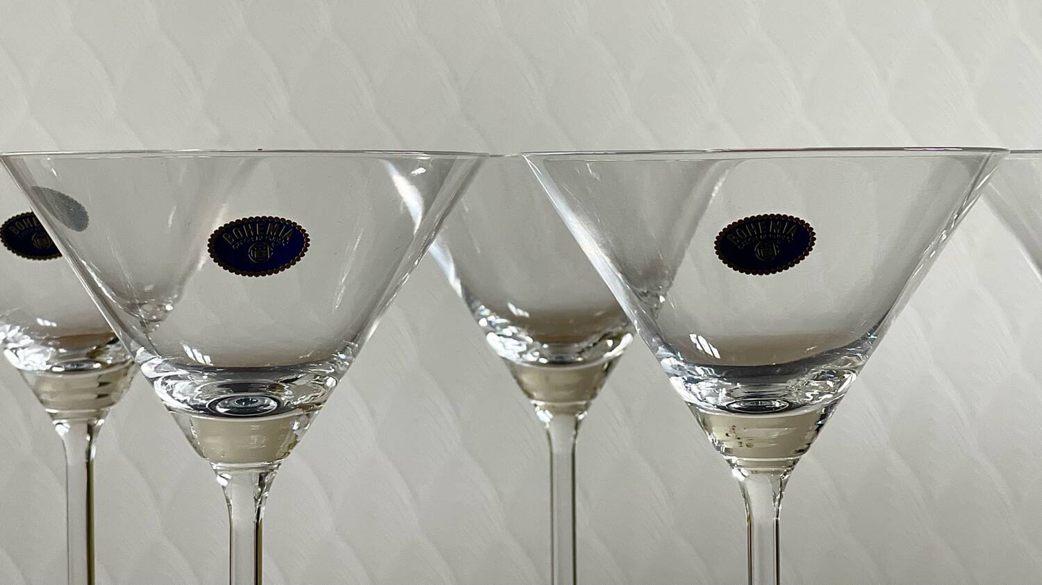 6 Bohemian crystal cocktail glasses.