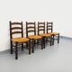 Set of 4 vintage brutalist chairs by Georges Robert in wood and straw.