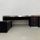 Guido Faleschini For Mariani, L-shaped Leather and Steel Desk, Italy 1970s