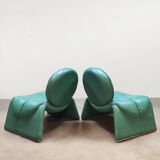 Vintage Italian design Calypso lounge chairs turquoise Vittorio Introine Saporiti