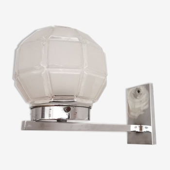 Art deco chrome and frosted glass wall sconce lamp