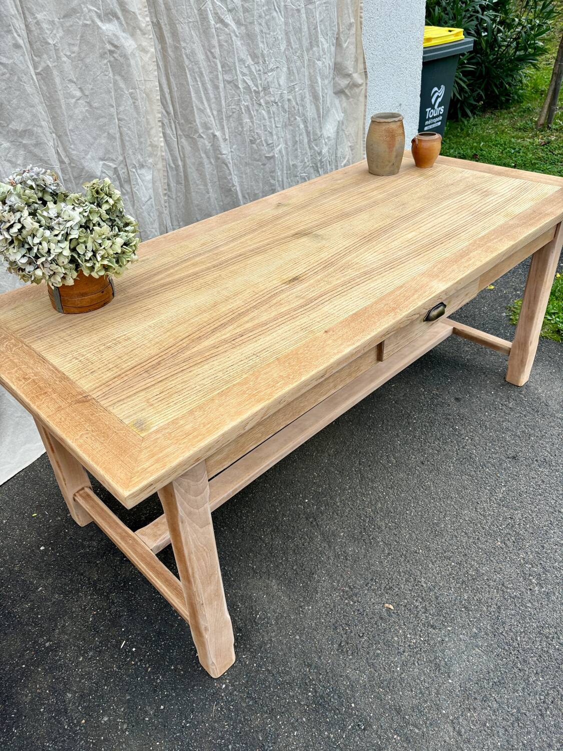Raw wood farmhouse table