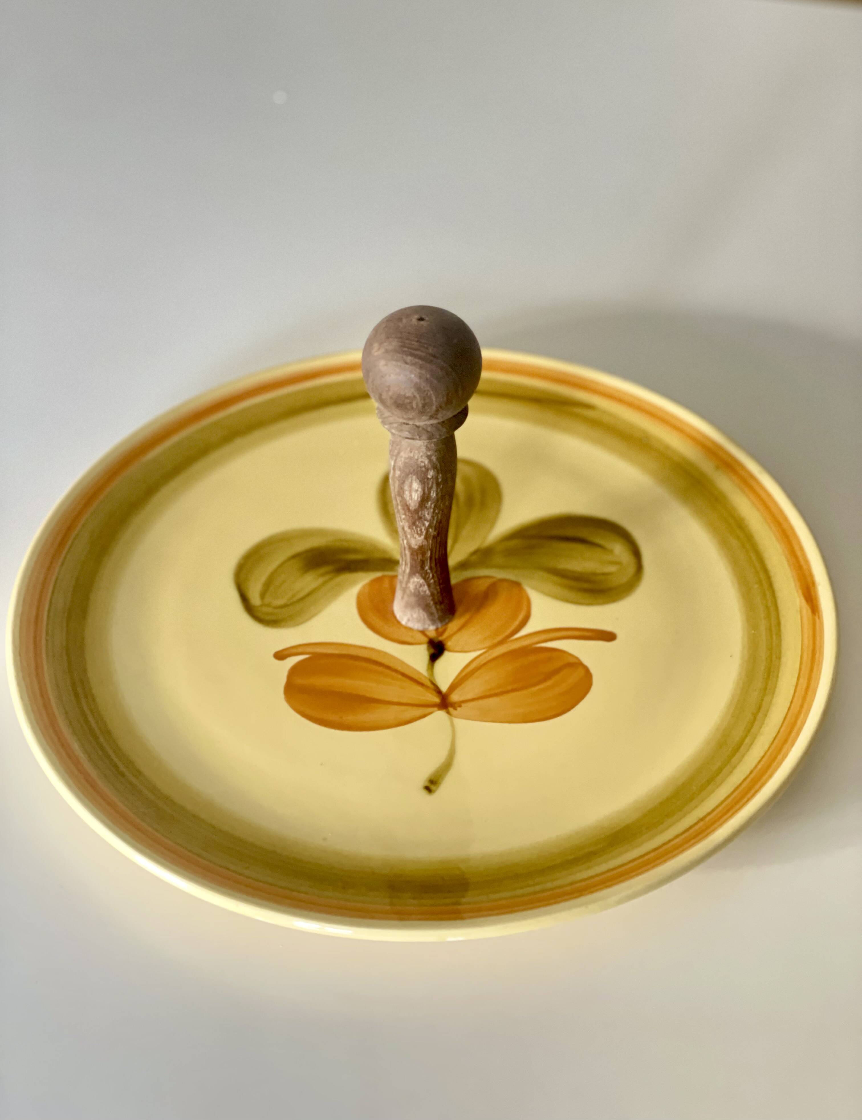 Gien France Cheese Board Orange Green Flower