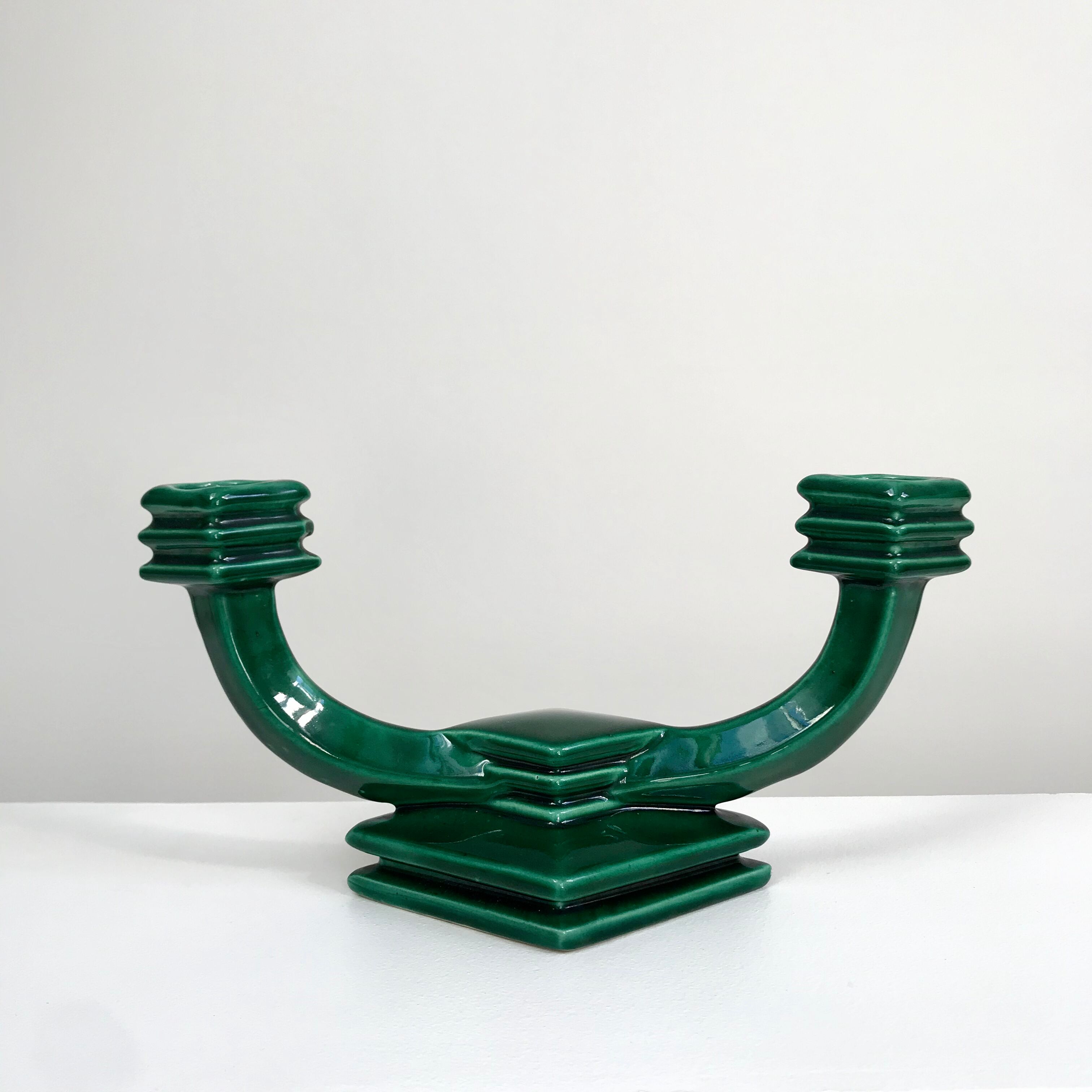 Green ceramic candlestick