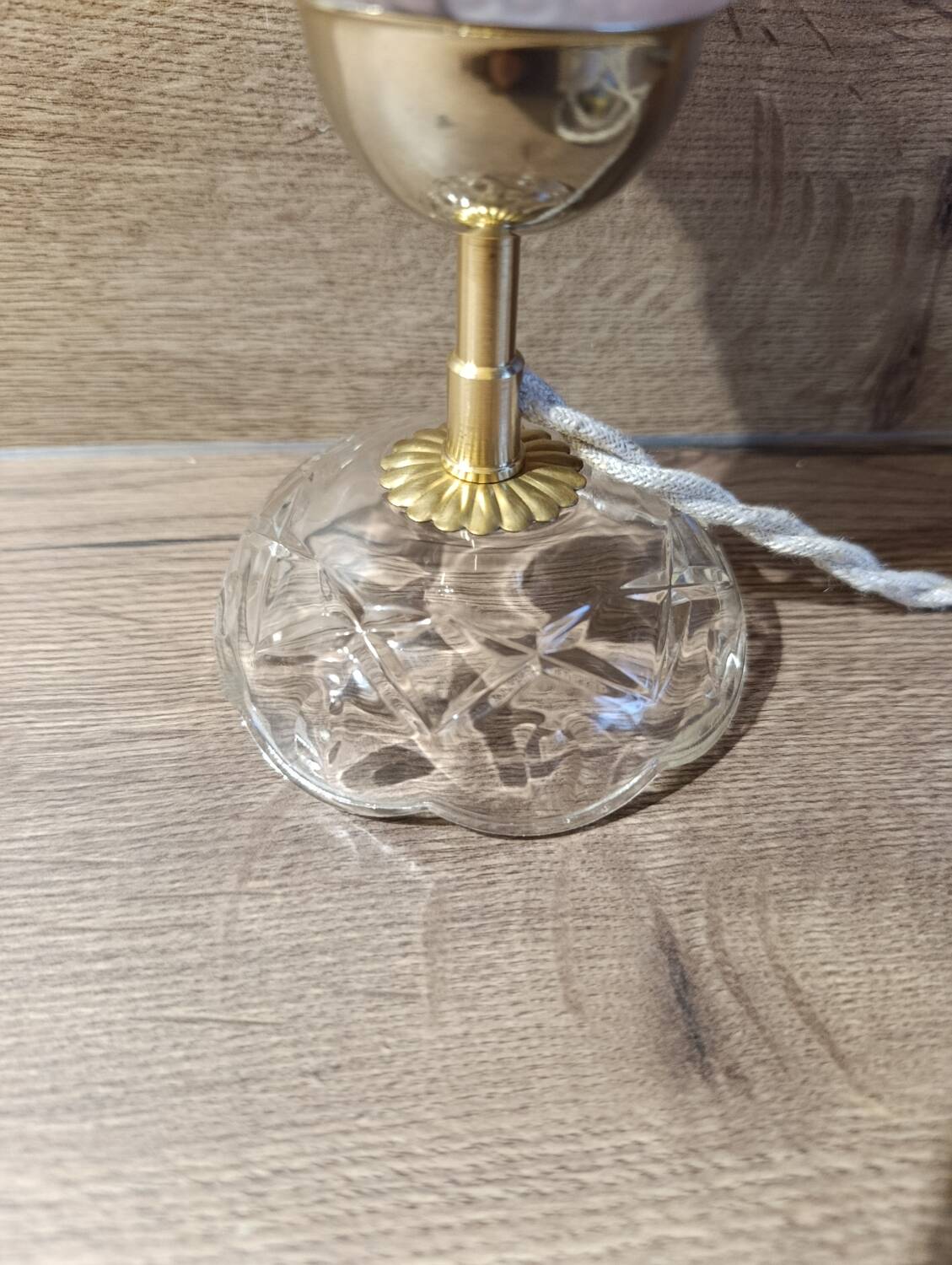 Upcycled vintage pink tulip glass table lamp