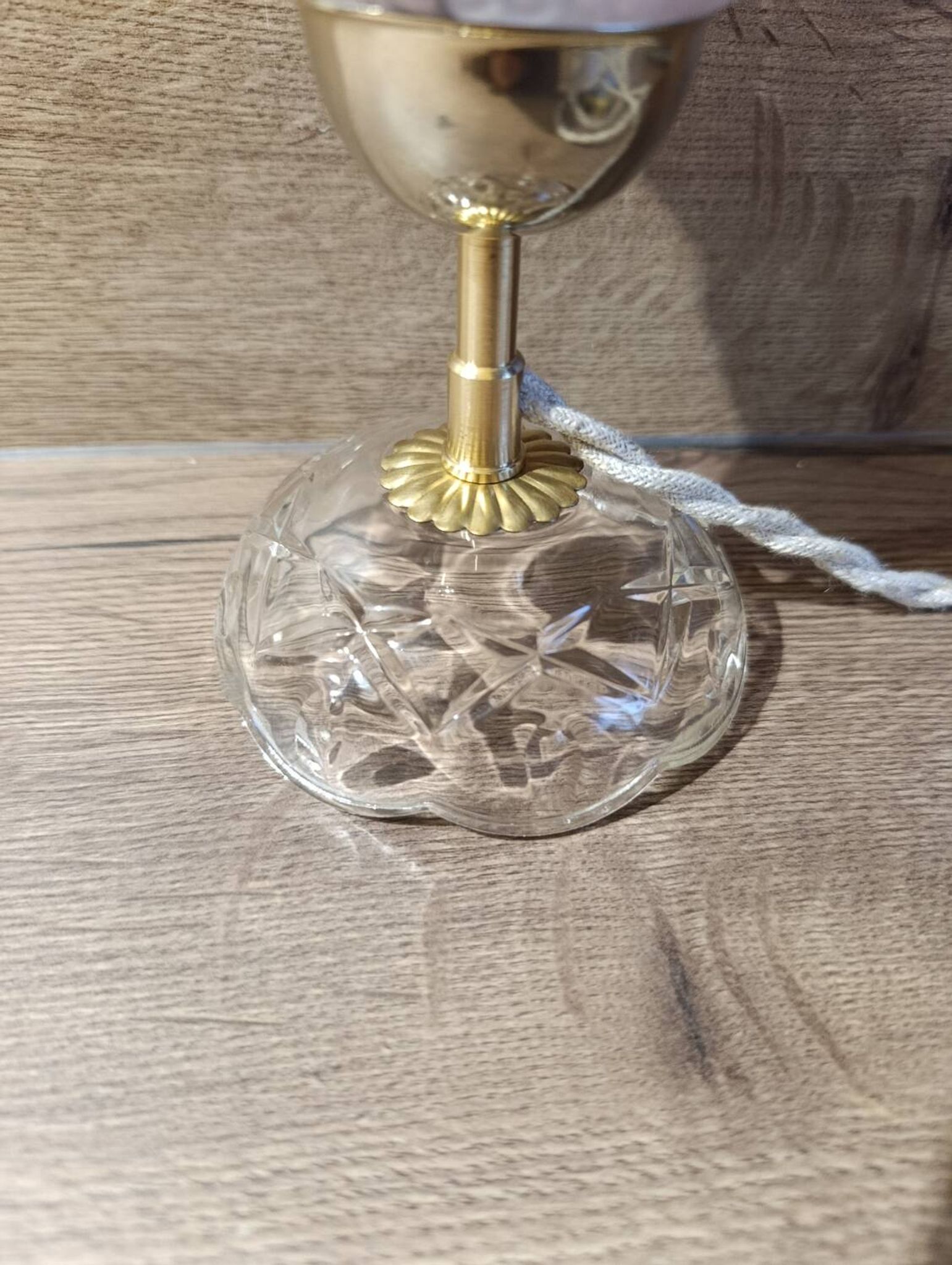 Upcycled vintage pink tulip glass table lamp
