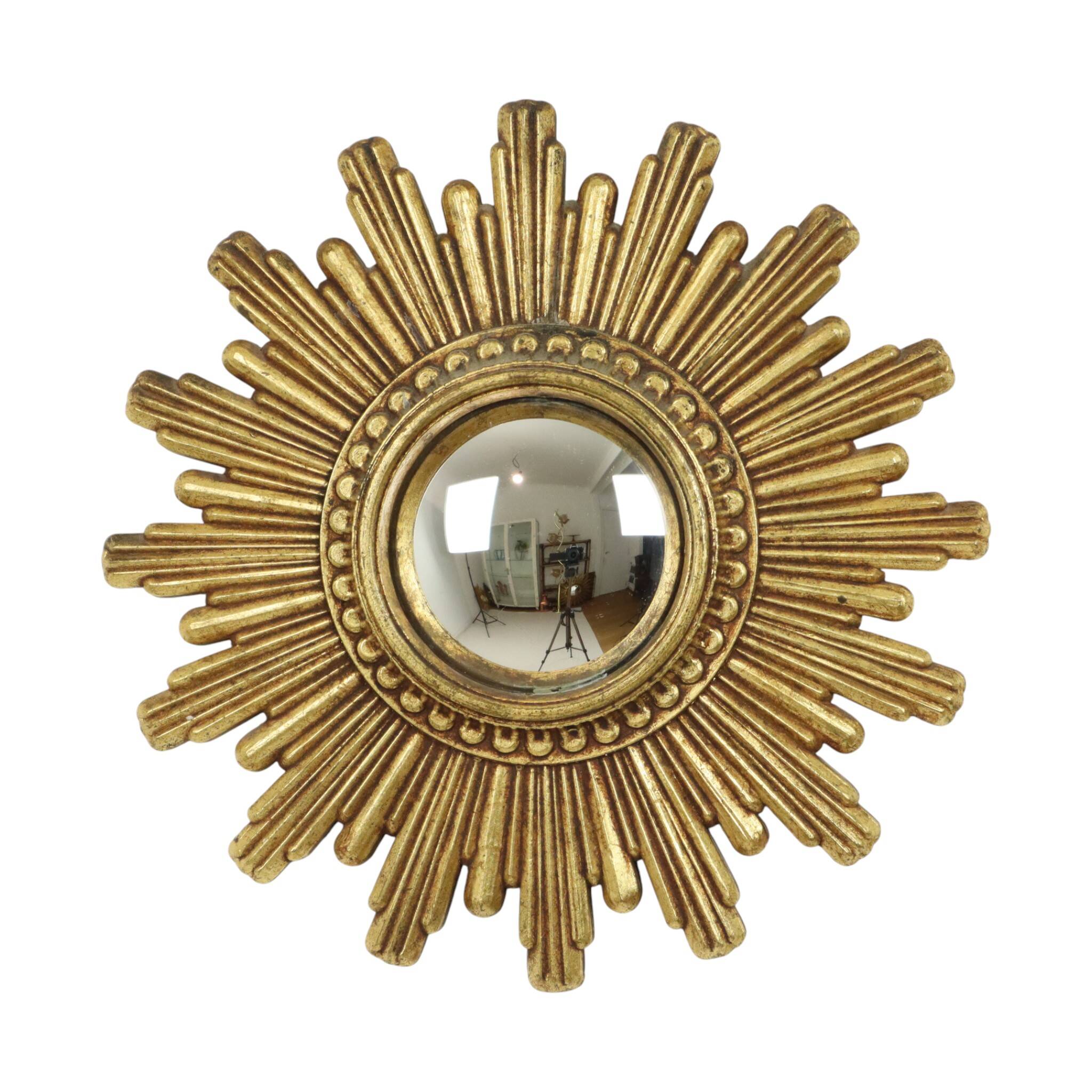 Vintage Sunburst Mirror Gold Convex 24cm