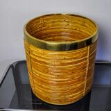 XL basket in rattan and brass, Italy, 1970, 36cm Diam