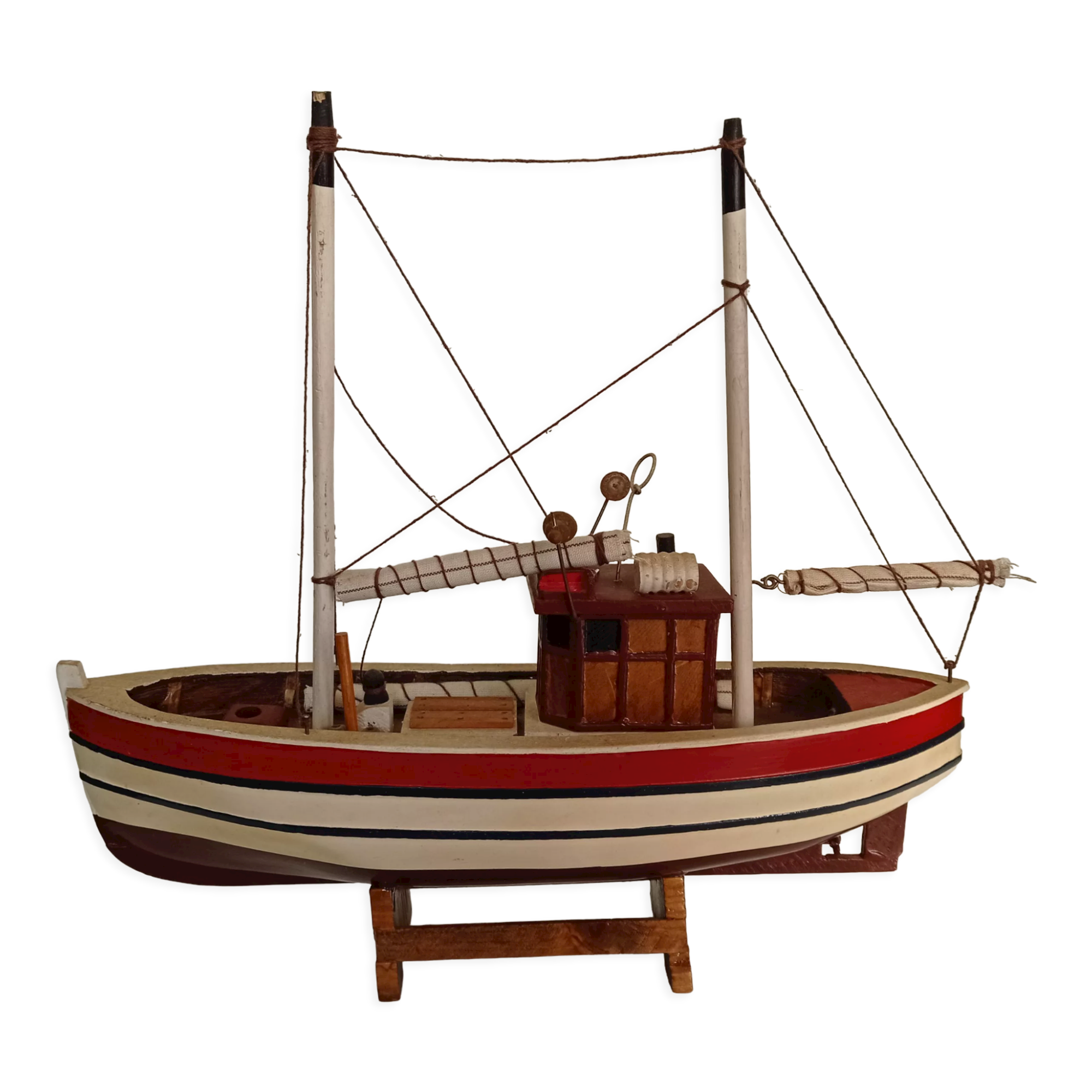 Maquette Bateau De Pêche Américain En Bois – Décor Fini, Rouge – Cadeau Nautique