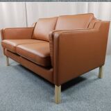 Borge Mogensen 2 seater cognac leather sofa model 2212 - newly reupholstered