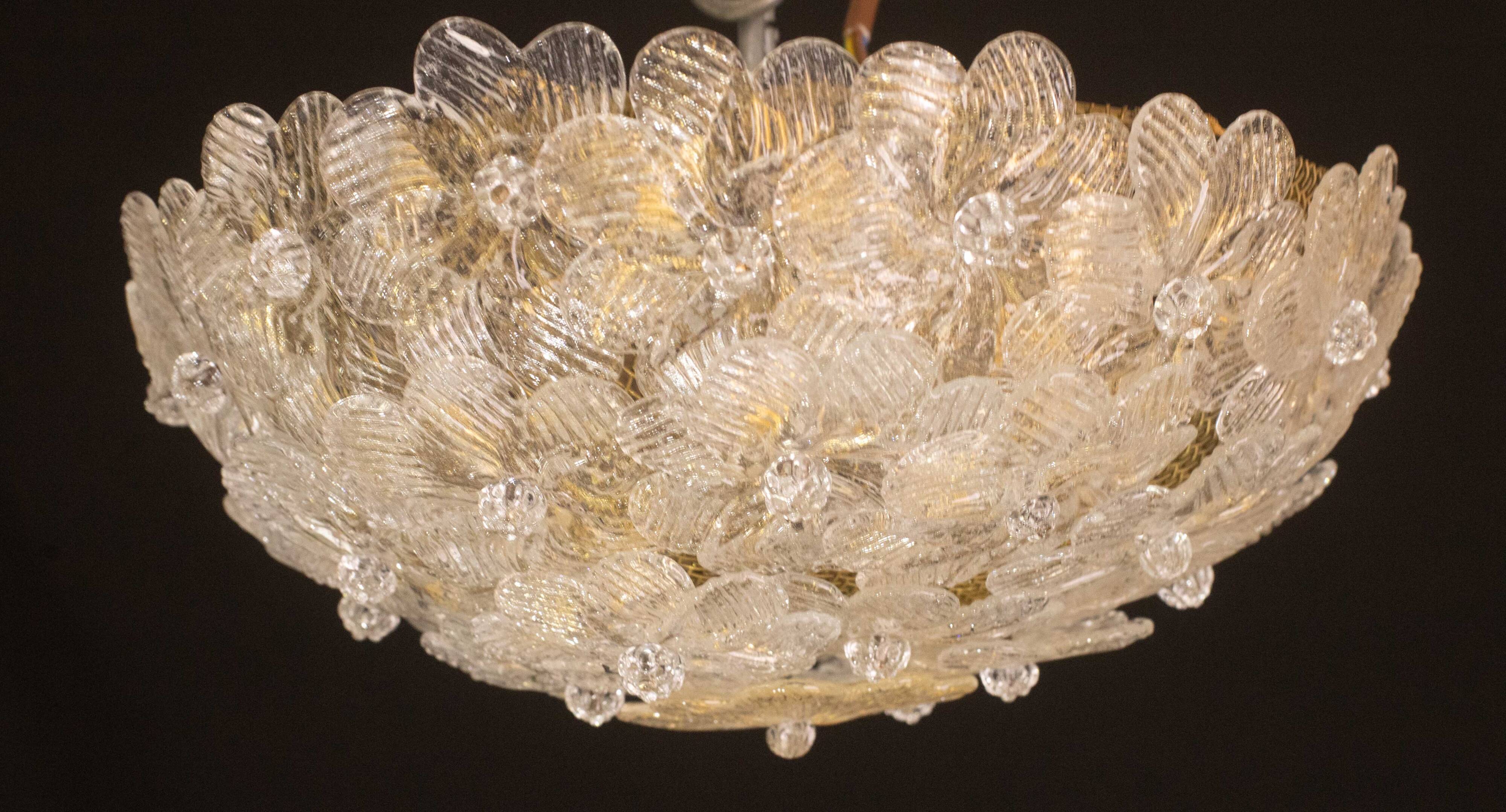 Elegant Murano Ceiling Light Gold and Trasparent Flower by Seguso for Venin