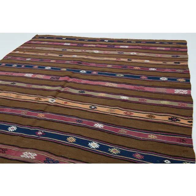 1970s Vintage Turkish Oushak Handmade Wool Cotton Brown Area Rug 167x229