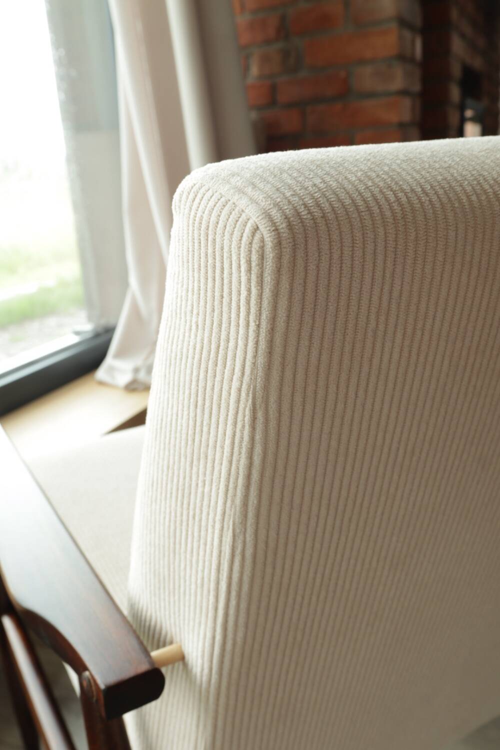 Scandinavian beige corduroy armchair, modern design H.Lis