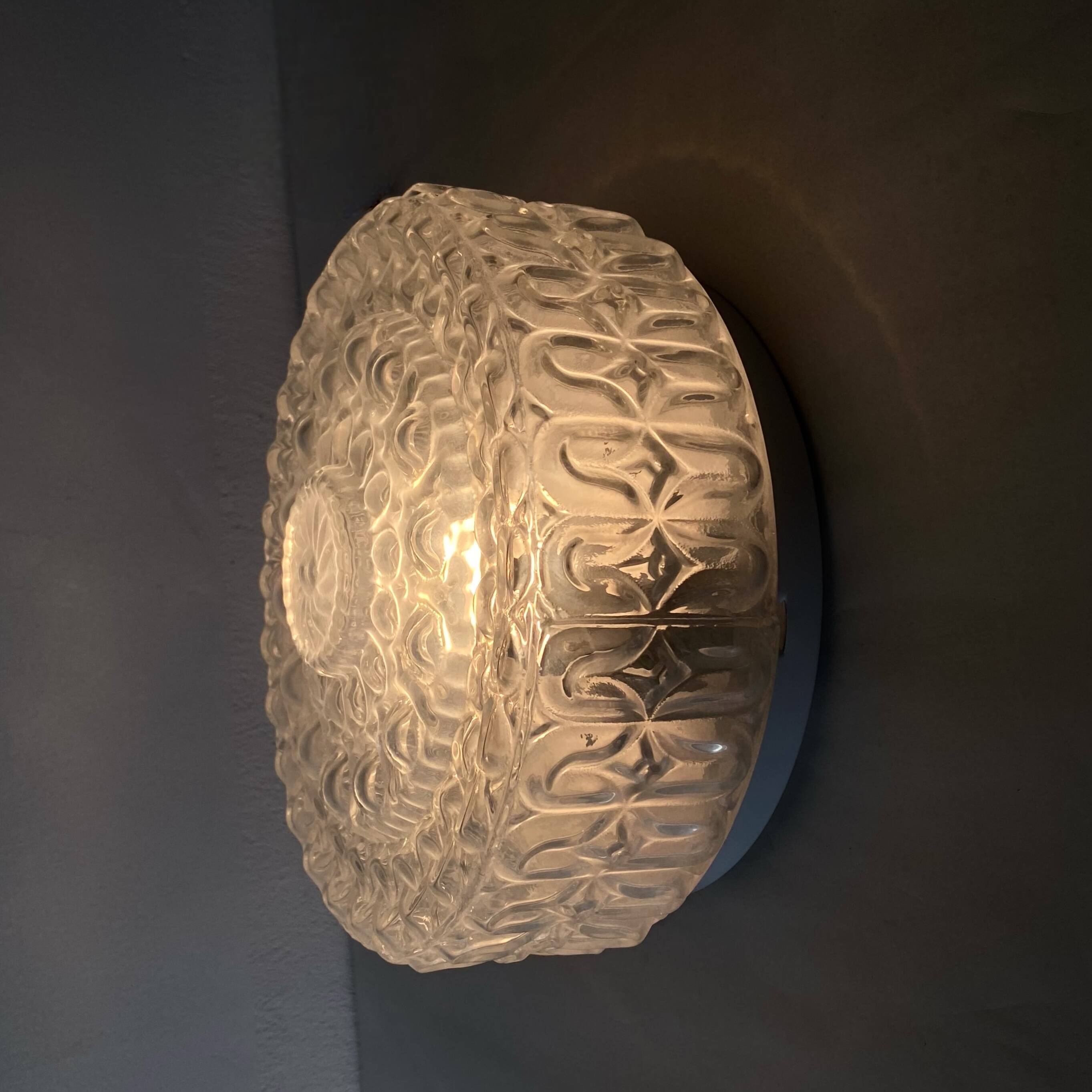 Round wall light ceiling light whitened glass porthole 1970 1980
