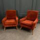 Pair of Scandinavian work armchairs from the 60s in velvet and compass legs