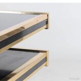 Coffee table in brass and lacquered glass, table circa 1979