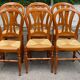 6 country-style chairs in solid cherry wood with rush seats from the 1990s.