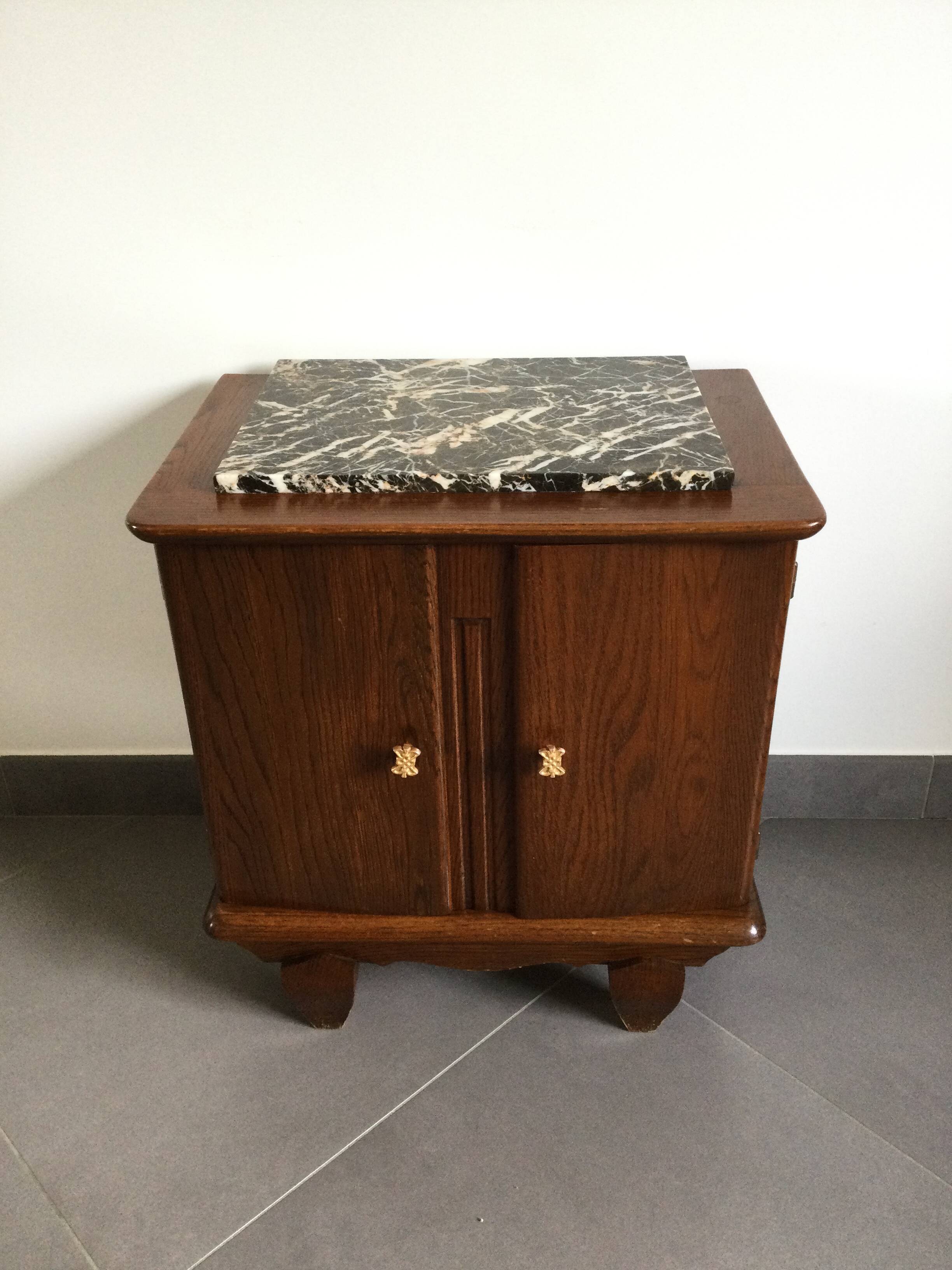 Oak and marble bedside table