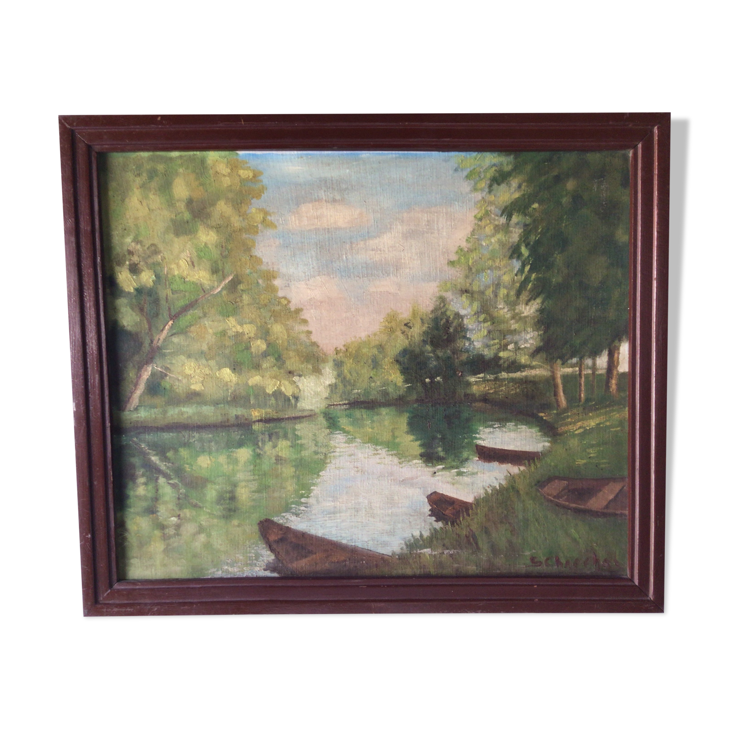 Oil on canvas by S.Chapchal by the river