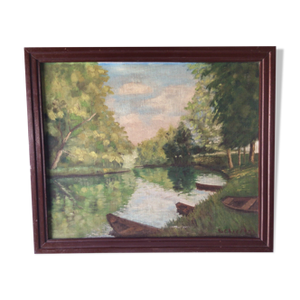 Oil on canvas by S.Chapchal by the river