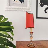 Lampe de table en soie rouge en soie rouge Art Nouveau français, années 1940
