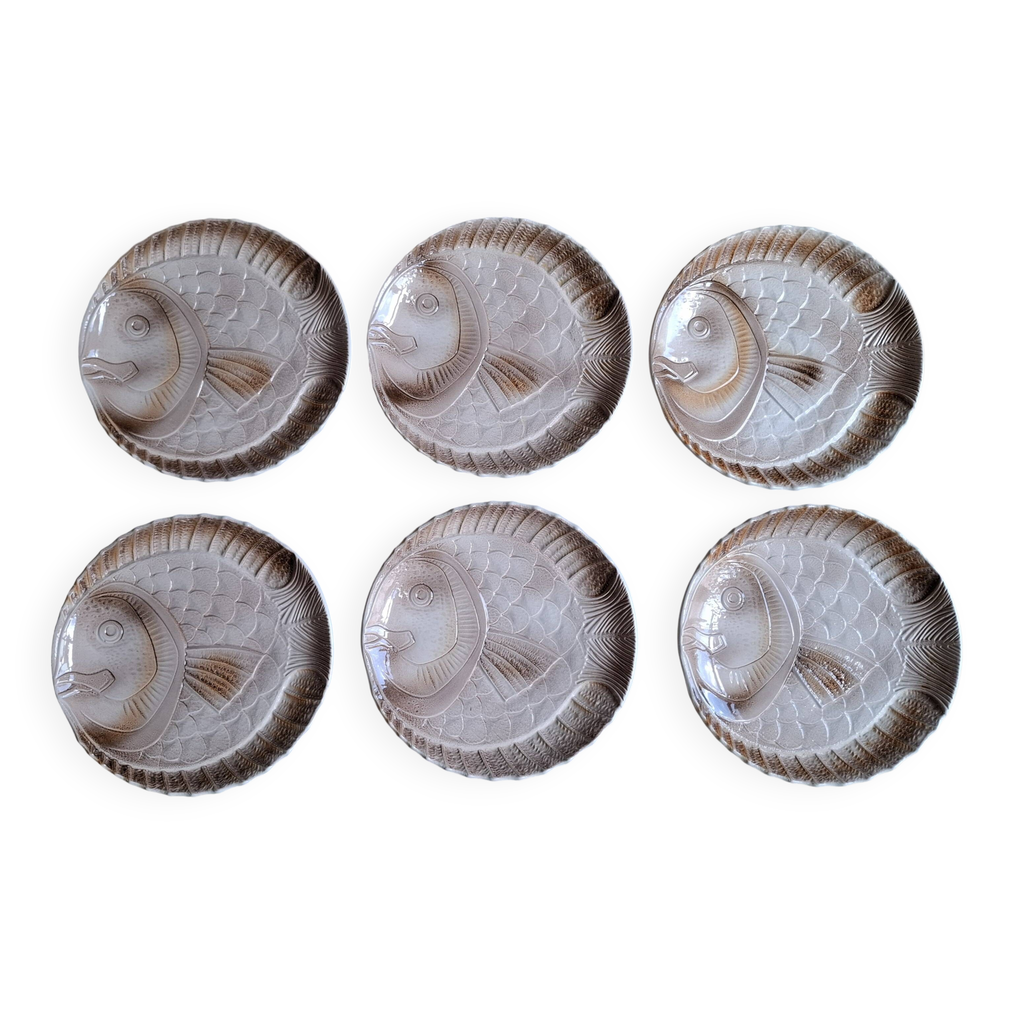 Set of 6 Sarreguemines fish plates