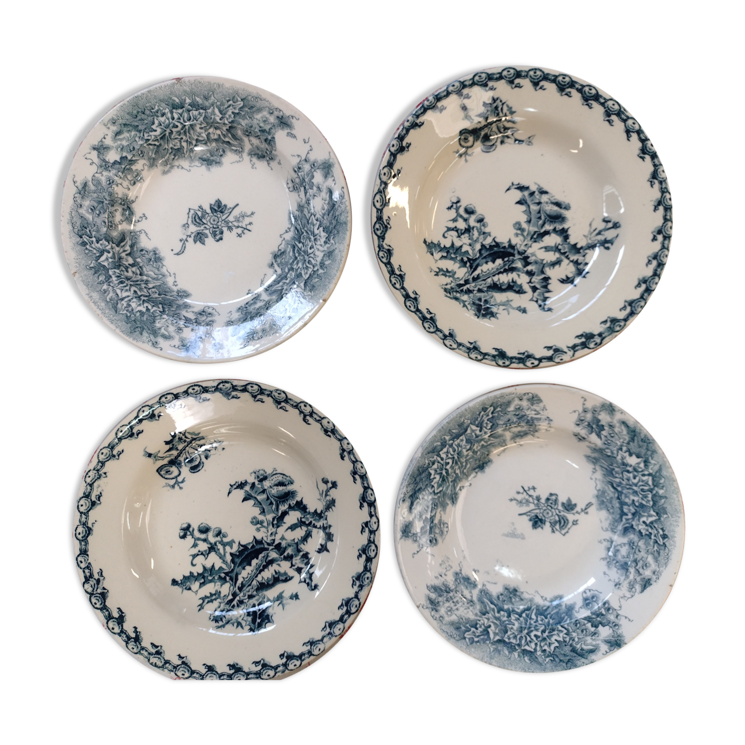 set of 4 hollow plates ter of iron gien and grigny