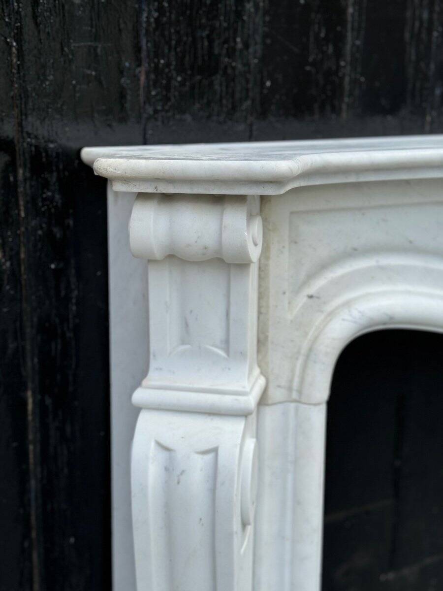 Louis XV Style Fireplace In White Carrara Marble, Circa 1980