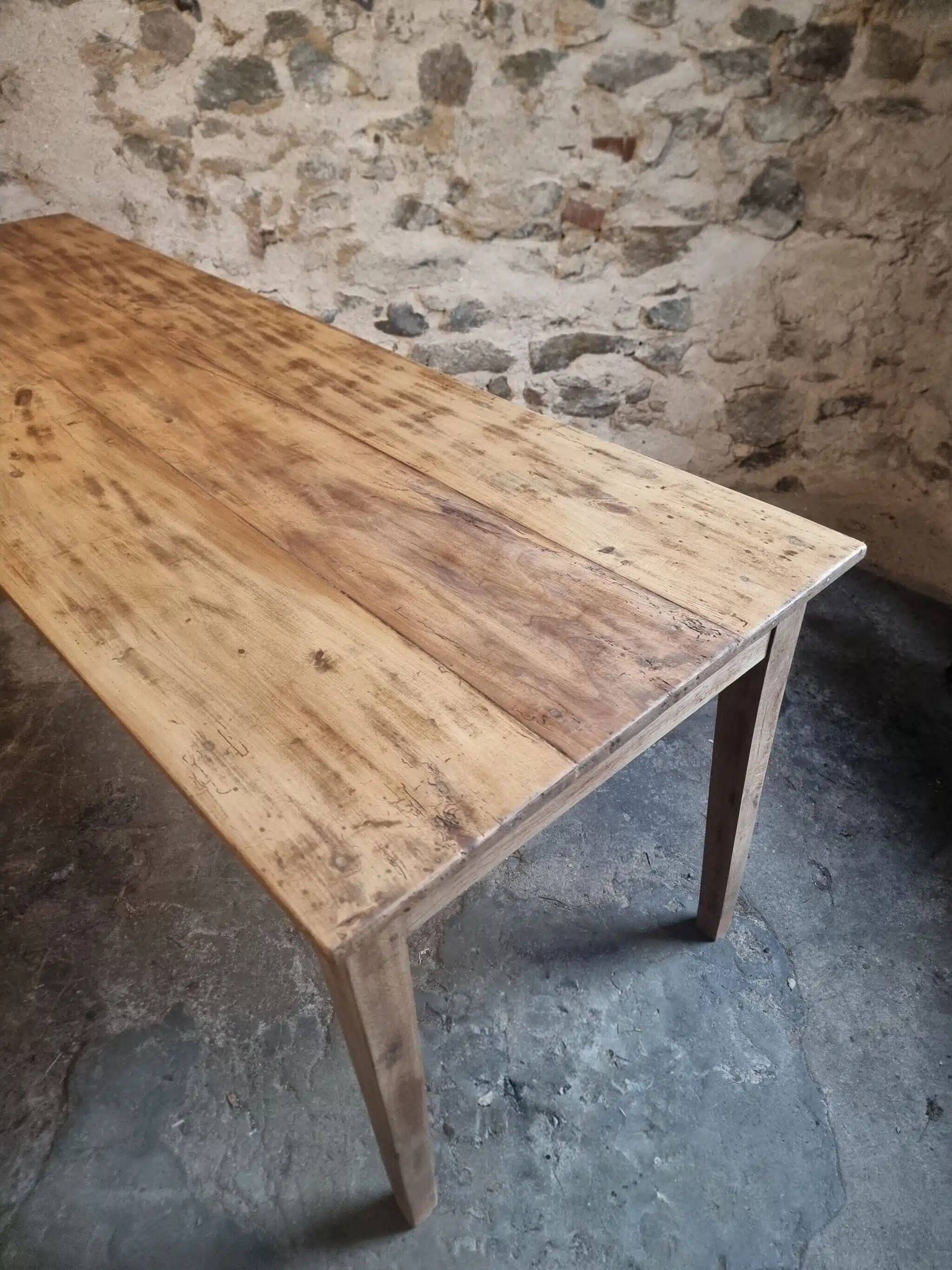 Antique French farmhouse dining table 225 cm – oak and poplar – rustic country table from around 1900