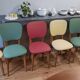 6 vintage chairs from the 50s/60s, wooden structure and skai covering.