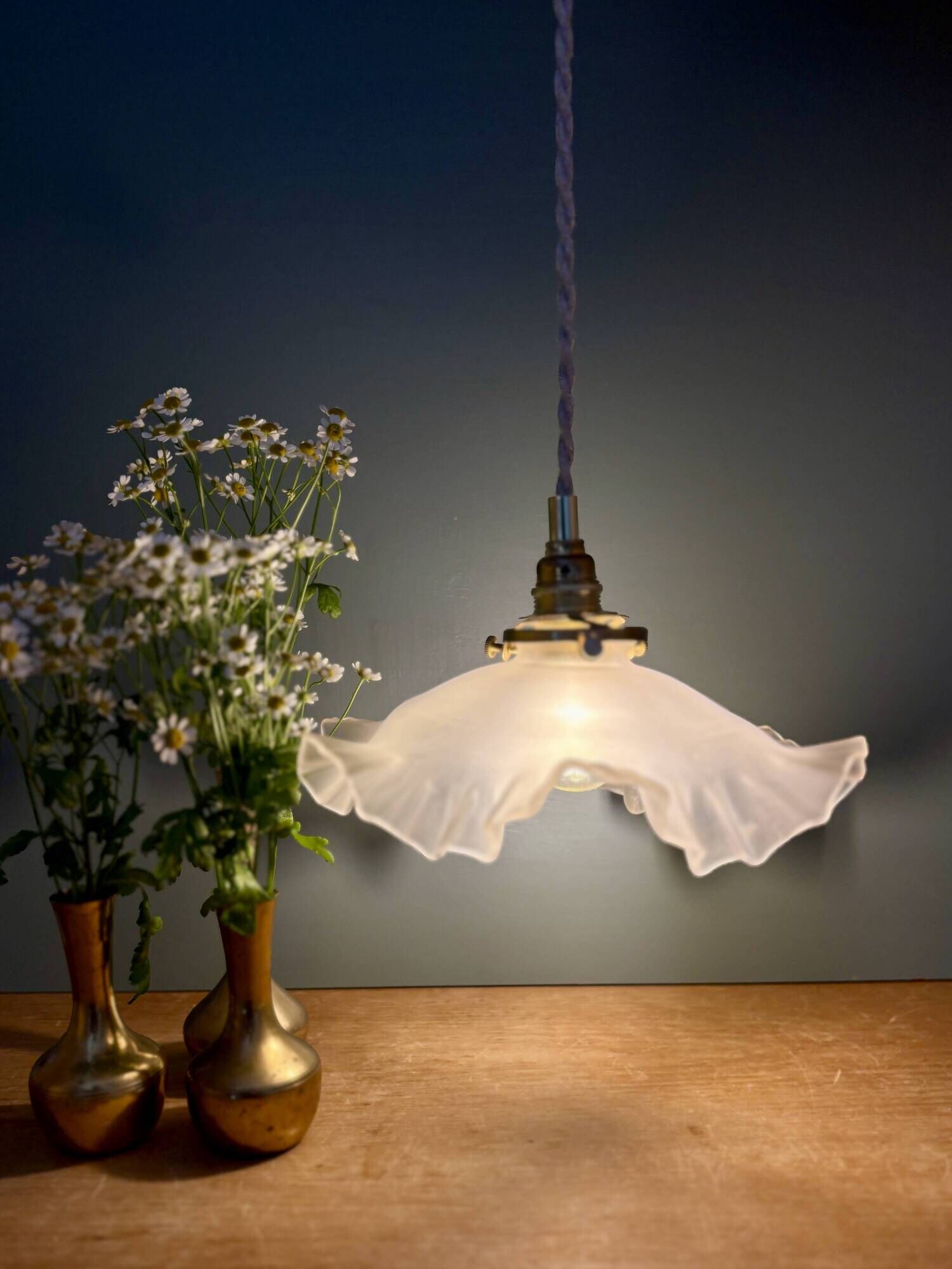 Suspension vintage lampshade in frosted glass (DEP01)