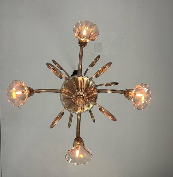 Lustre vénitien en verre de Murano mordoré, 4 bras de lumière vers 1940