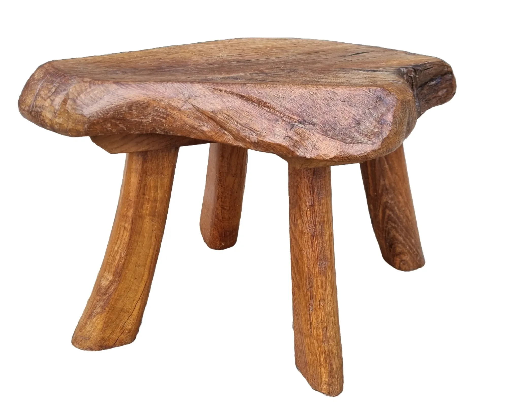 Mid-century hand-carved oak stool with natural edge – 1950s