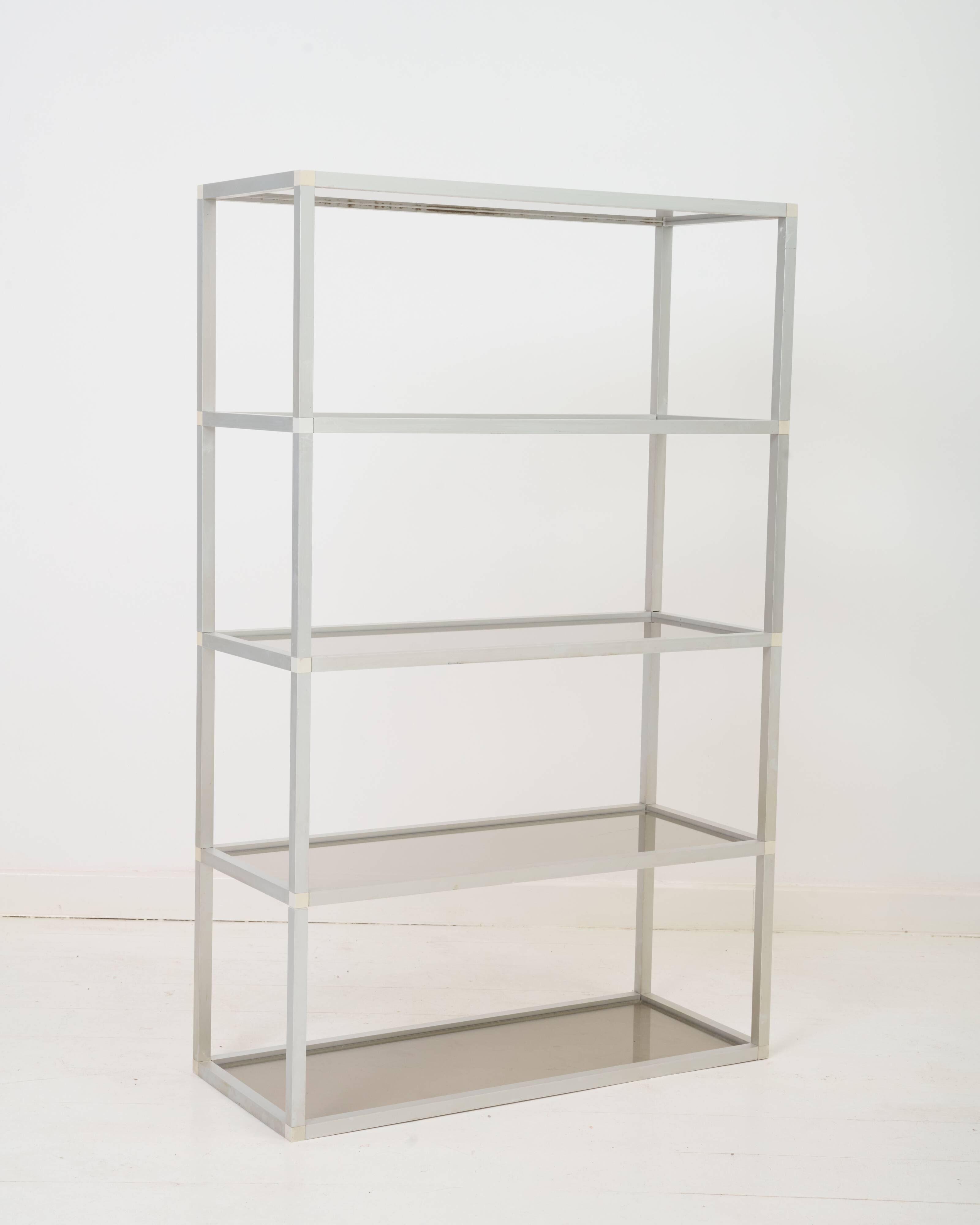 Smoked glass and metal shelf, 1970s