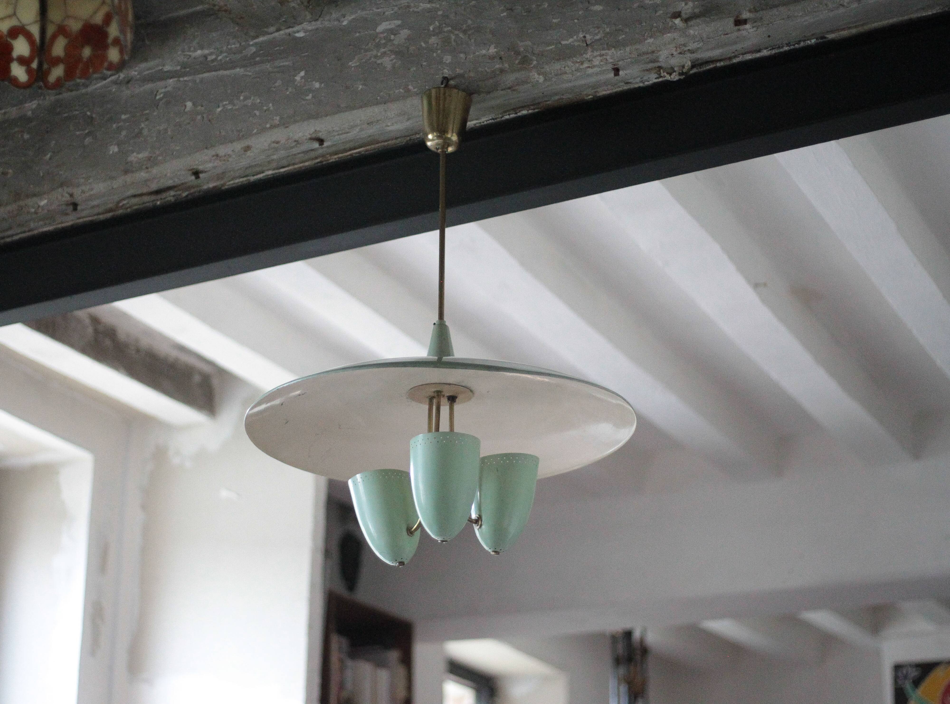 Vintage lacquered metal pendant from the 1950s, Herman Busquet for Hala.
