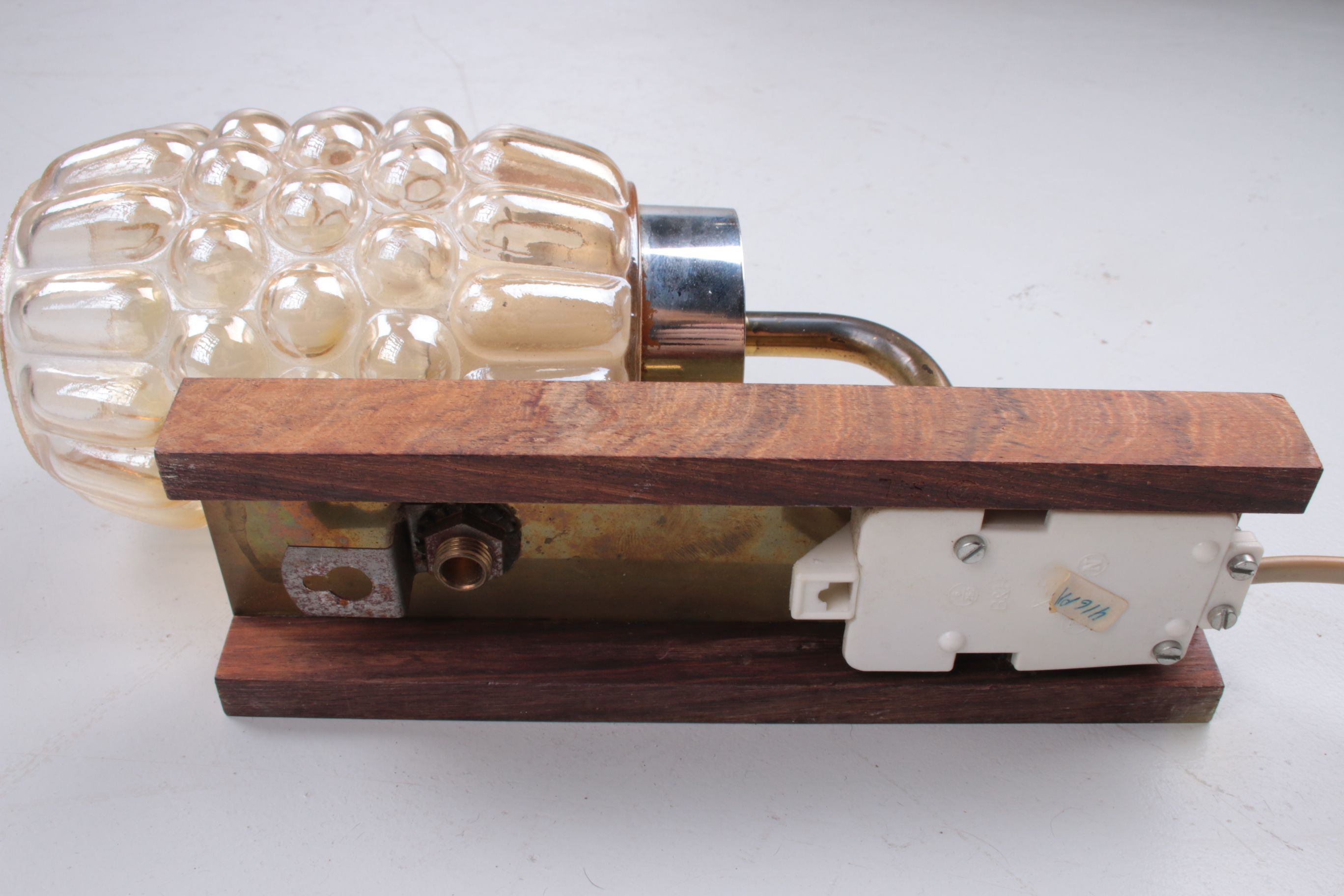 Set Wall lamps Danish teak with brass and glass.