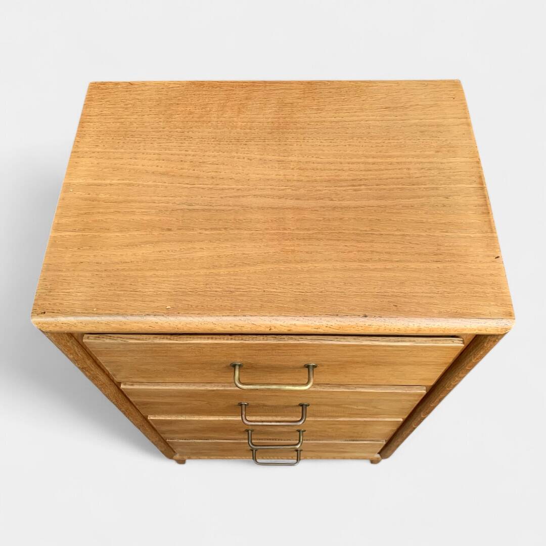 Chest of drawers with compass feet, raw wood, 1950s